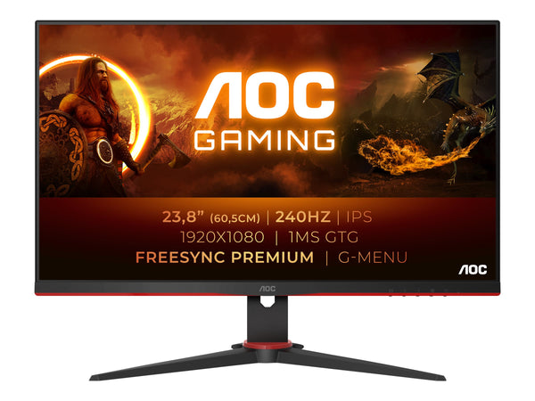 AOC 24G2ZU/BK 23.8p TN Flat FHD 1920x1080 240Hz 1ms GtG FreeSync Premium USB HUB SPEAKERS DP 2xHDMI VESA 100x100 GAMING LINE