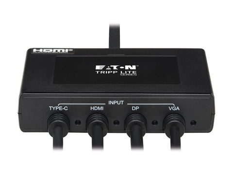 EATON TRIPPLITE 4-Port Presentation Adapter 4K 60Hz 4:4:4 HDMI DP USB-C and 1080p VGA to HDMI Built-In Cables