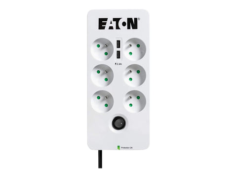 EATON Multiprises parafoudre 10A Protection Box 6 prises FR avec protection de ligne Tel/Internet Port USB