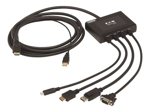 EATON TRIPPLITE 4-Port Presentation Adapter 4K 60Hz 4:4:4 HDMI DP USB-C and 1080p VGA to HDMI Built-In Cables