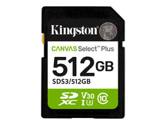 KINGSTON Canvas Select Plus Carte mémoire SDXC 512Go Gen3 150MB/s C10 UHS-I U3 V30