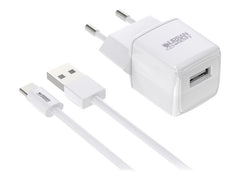 URBAN FACTORY POWER USB-A POWER ADAPTER 2.4A/12W WITH 1M USB-A TO USB-C CABLE