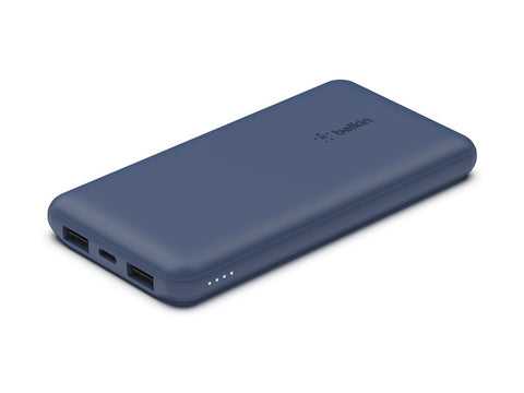 BELKIN Batterie externe 3 ports 10K avec câble USB-A vers USB-C bleu