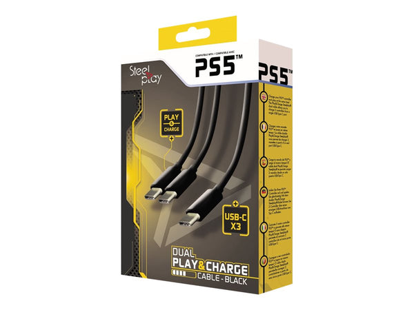 STEELPLAY Cable Dual Play & Charge Pour Manettes Noir PS5