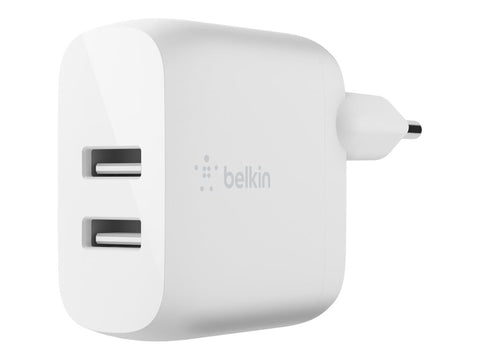 BELKIN BOOST CHARGE 24w USB-A Dual  Wall Charger w/ 1m A-LTG White