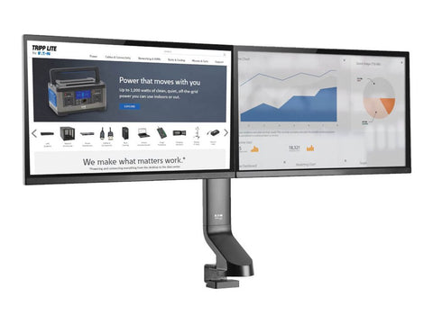EATON TRIPPLITE Dual-Display Monitor Arm with Desk Clamp and Grommet - Height Adjustable 17p to 27p Monitors