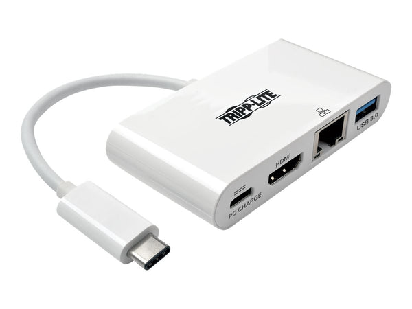 EATON TRIPPLITE USB-C Multiport Adapter - HDMI USB 3.0 Port GbE 60W PD Charging HDCP White
