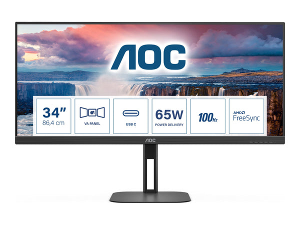 AOC U34V5C/BK 34p VA WQHD display 3440x1440 21:9 4ms 300cd/m2