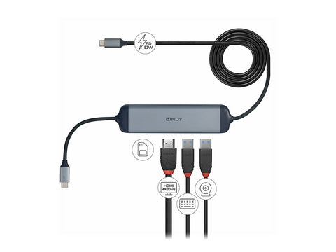 LINDY USB 3.2 Type C Laptop Micro Dock with 1.4m USB PD Charging Cable