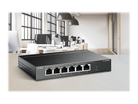 TP-LINK TL-SF1006P 6-Port 10/100Mbps Steel Desktop Switch with 4-Port PoE+ 67W PoE budget
