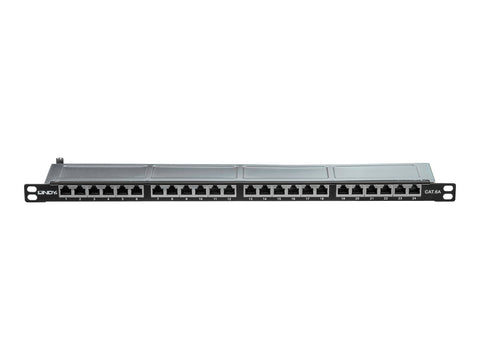 LINDY Cat.6A Patch Panel 24p STP 1/2 U Black 24 Ports in 0.5 height unit 10GbE