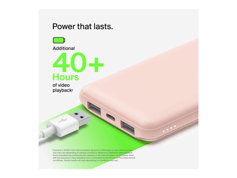BELKIN Batterie externe 3 ports 10K avec câble USB-A vers USB-C rose