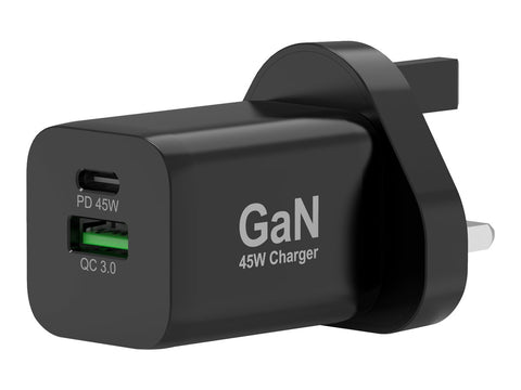 PORT DESIGNS 65W Gan Charger USB-C & USB-A Gallium Nitride Gan Technology More Efficient Smaller Lighter And Less Energy Consuming