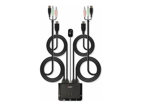 LINDY 2 Port HDMI 2.0 18G USB 2.0 Cable KVM Switch with Audio