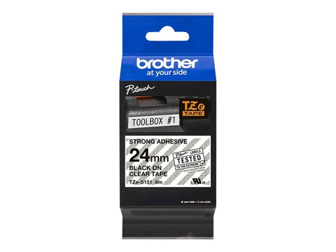 BROTHER P-TOUCH TZE-S151 noir sur clear 24mm extra gluey