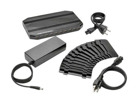 EATON TRIPPLITE 10Port USB Charging Station with Adjustable Storage 12V 8A 96W USB Charger Output Schuko Power Cord