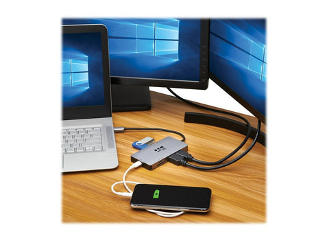 EATON TRIPPLITE USB-C Dock Dual Display - 4K 60Hz HDMI USB 3.2 Gen 1 USB-A Hub GbE Memory Card 100W PD Charging Gray