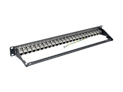 EATON TRIPPLITE 24-Port 1U Rack-Mount STP Shielded Cat6a Feedthrough Patch Panel RJ45 Ethernet TAA