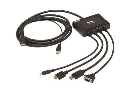 EATON TRIPPLITE 4-Port Presentation Adapter 4K 60Hz 4:4:4 HDMI DP USB-C and 1080p VGA to HDMI Built-In Cables