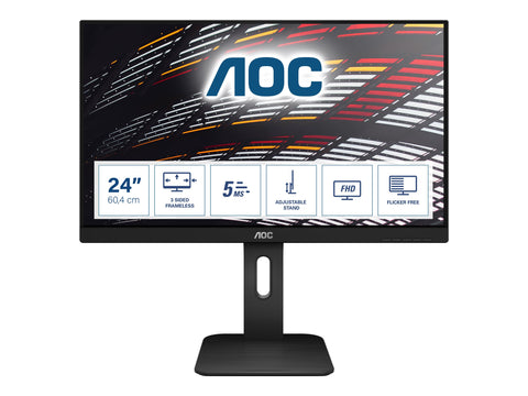 AOC 24P1 - Écran 23.8" - 1920 x 1080 Full HD @ 60Hz - IPS - 250 cd/m² - 1000:1 - 5 ms - HDMI, DVI, DP,VGA haut parleur ajustable