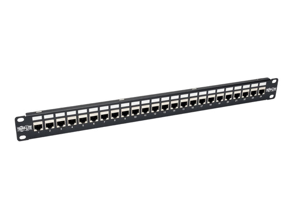 EATON TRIPPLITE 24-Port 1U Rack-Mount STP Shielded Cat6a Feedthrough Patch Panel RJ45 Ethernet TAA
