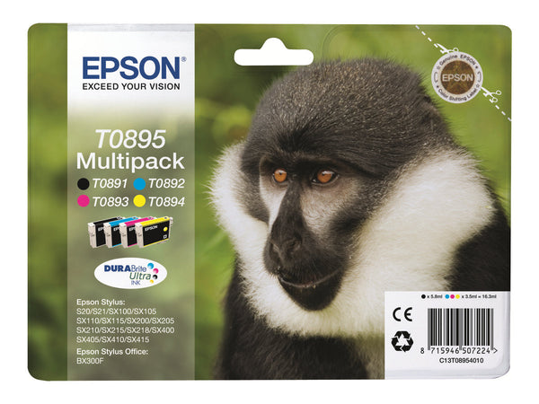 EPSON 2LB T0895 ink cartridge black and tri-colour standard capacity 16.3ml 1-pack blister without alarm