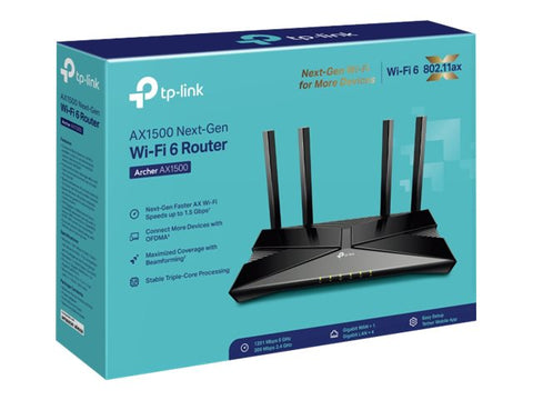 TP-LINK Archer AX1500 Wi-Fi 6 Router Broadcom 1.5GHz Tri-Core CPU 1201Mbps at 5GHz+300Mbps at 2.4GHz 5 Gigabit Ports