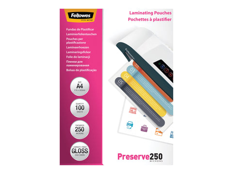FELLOWES LAMINATING POUCH A4 250MIC 100PK
