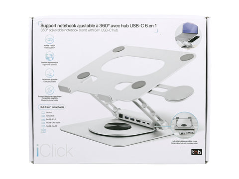 TNB iClick 360 adjustable notebook stand with detachable 6in1 hub aluminum