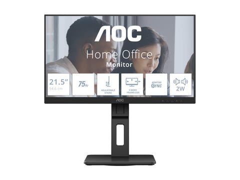 AOC 22E2UMF 22" 1920 x 1080 Full HD (1080p) @ 75 Hz - VA - 3000:1 - HDMI, VGA, DisplayPort - haut-parleurs - noir - ajustable