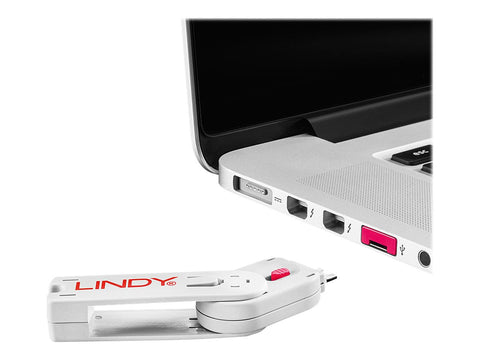LINDY Clé USB et 4 bloqueurs de ports USB Rose
