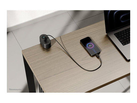 NEOMOUNTS VOLT Desk Clamp socket with Quick-charge USB Ports clamp 0-50mm 3x type-F 230V 1x USB-A 18W 2x USB-C 20W