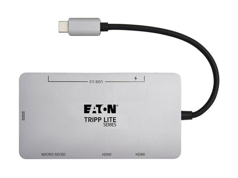 EATON TRIPPLITE USB-C Dock Dual Display - 4K 60Hz HDMI USB 3.2 Gen 1 USB-A Hub Memory Card 100W PD Charging Gray