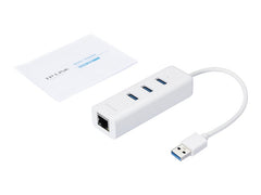 TP-LINK USB 3.0 to Gigabit Ethernet Network Adapter 3-Port USB 3.0 Hub 1 USB 3.0 connector 1 Gigabit Ethernet port 3 USB 3.0 ports