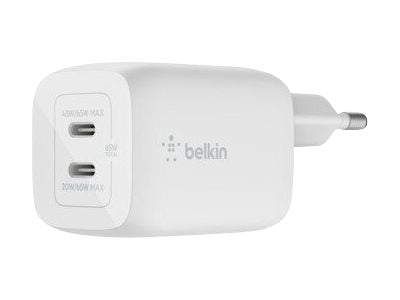 BELKIN BOOST CHARGE 65w USB-C GaN PD PPS Dual Wall Charger White