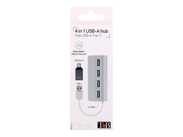 TNB Hub 4 Ports USB 2.0 Selfpowered Compatible Pc/Mac Aluminium Finish