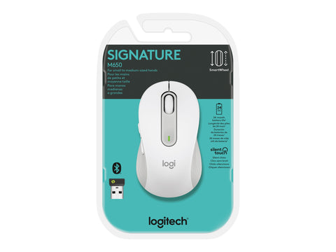 LOGITECH Signature M650 Mouse optical 5 buttons wireless Bluetooth 2.4 GHz Bolt USB receiver off-white