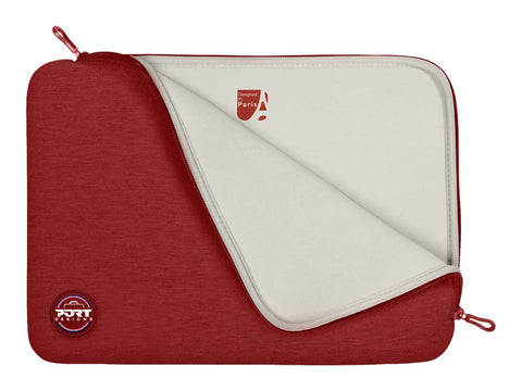 PORT DESIGNS Trendy Cotton Neoprene Laptop Sleeve 13p-14p L-shaped opening for easy access Stretchy cotton neoprene material Red