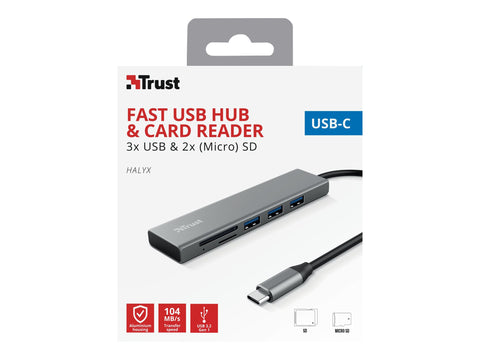 TRUST Hub USB-C HALYX 5 ports 3 USB 1 SD et 1 micro-SD