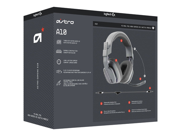 LOGITECH Astro Gaming A10 Gen 2 Headset full size wired 3.5 mm jack grey