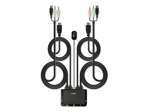 LINDY HDMI KVM Switch 2 Port USB 2.0 Compact HDMI 3D and 4K60 compliant USB 2.0 Audio and Mic