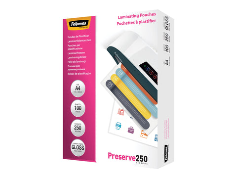 FELLOWES LAMINATING POUCH A4 250MIC 100PK