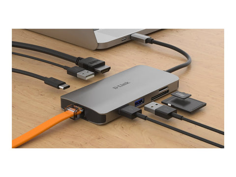 D-LINK USB-C 8-en-1 HDMI SD /microSD card reader and charging
