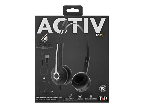 TNB Activ 200S Professional Stereo Headset Jack Usb Professionnal Stereo Headset With Usb Adaptor And Remote Control