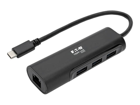 EATON TRIPPLITE 3-Port USB-C Hub with LAN Port USB-C to 3x USB-A Ports and Gbe USB 3.0 Black