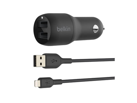 BELKIN BOOST CHARGE 24w USB-A Dual Car Charger w/ 1M PVC A-LTG Black
