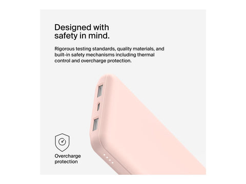 BELKIN Batterie externe 3 ports 10K avec câble USB-A vers USB-C rose