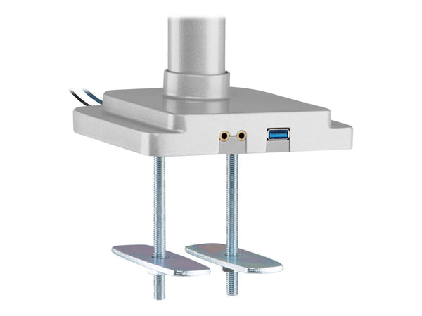 EATON TRIPPLITE Triple-Display Flex-Arm Desktop Clamp for 17inch to 30inch Flat-Screen Displays - USB and Audio Ports Aluminum