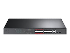 TP-LINK 16-Port 10/100Mops PoE+ Switch 16 10/100Mops RJ45 Ports 2 Gigabit RJ45 Ports 2 Combo SFP Slots 802.3at/af 192W PoE