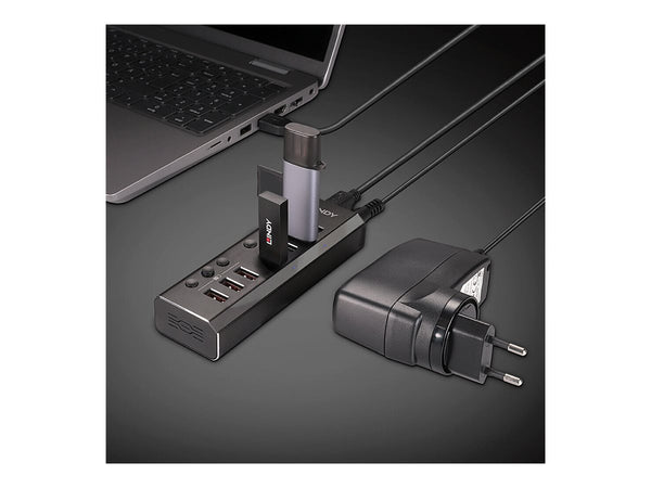 LINDY 4 Port USB 3.0 Hub with 3 Quick Charge 3.0 Ports